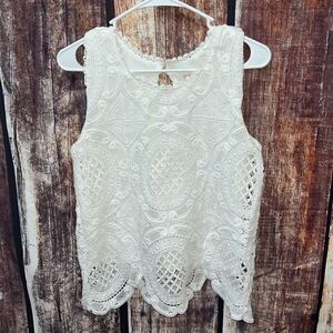 Xhilaration Lace Cropped Tank In White